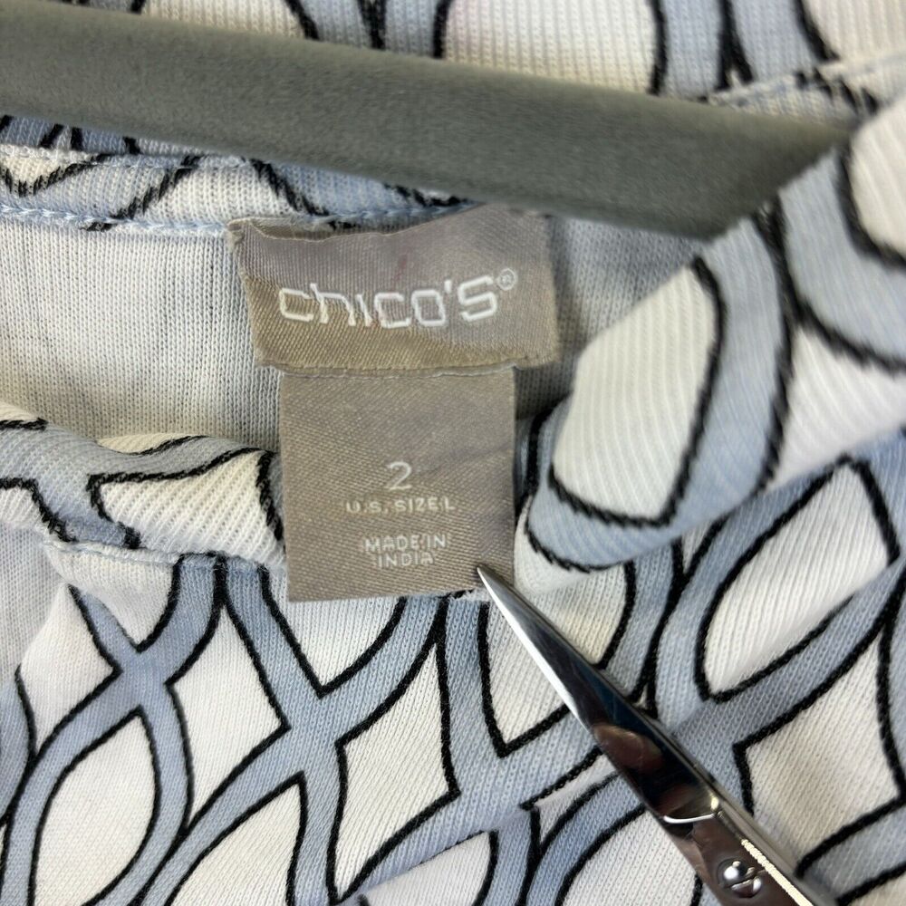 Chicos Top Large Beachy Coastal Nautical Convertible Geometric Twist-Neck Tee - Picture 5 of 10